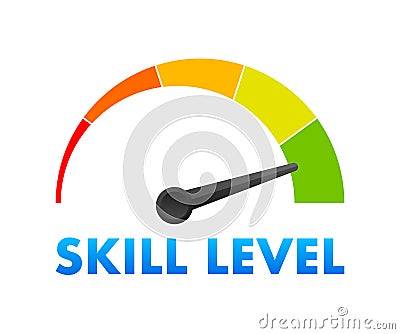 Skill Level Meter, measuring scale. Skill Level speedometer indicator. Vector stock illustration Vector Illustration