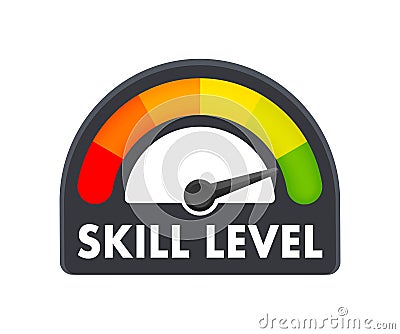 Skill Level Meter, measuring scale. Skill Level speedometer indicator. Vector stock illustration Vector Illustration