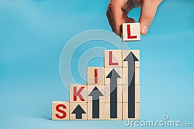 Skill training. Personal development and promoted employee. education, learning, ability. Upskilling and personal Stock Photo