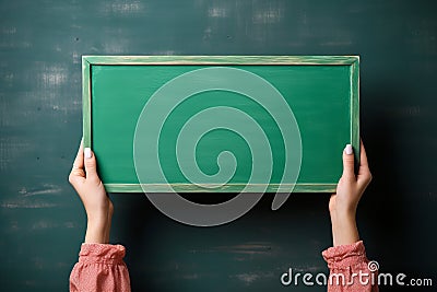 Skilled artists hand creating beautiful drawings with chalk on a striking green blackboard Stock Photo