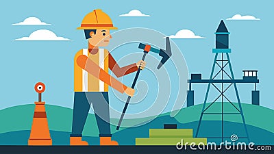 A skilled driller overseeing the operation using precise techniques to reach the shale gas layer without causing damage Vector Illustration