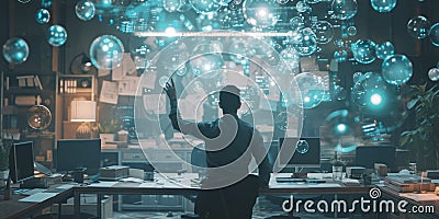 Scientist using innovation technology to searching and analyzing data. AIG42. Stock Photo