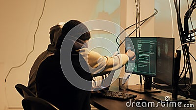 Skilled web thief hacking network with digital espionage concept Stock Photo