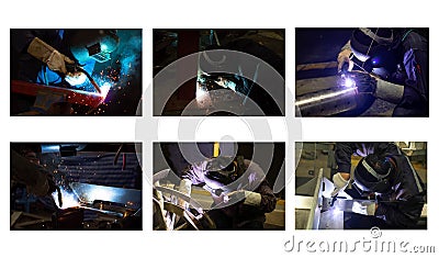 Skilled welder set. Welder is welding the steel in the factory. welder set on white background Stock Photo