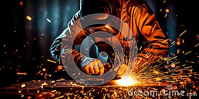 skilled welders joining sections of the pipeline to ensure a secure connection. Generative AI Stock Photo