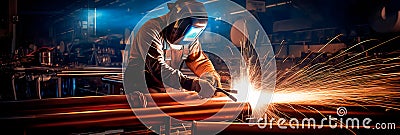 skilled welders joining sections of the pipeline to ensure a secure connection. Generative AI Stock Photo