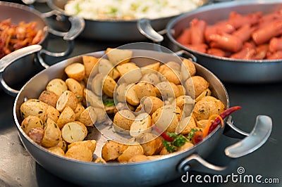 Skillet with saute potatoes Stock Photo