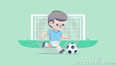 Skillful Dribbling: Flat Design Illustration of a Caucasian Child Playing Football AI Generated Cartoon Illustration