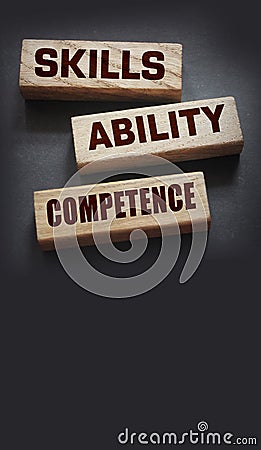 Skills ability competence words in wooden blocks concept. Career and business success concept Stock Photo