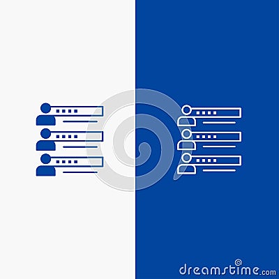 Skills, Graphs, People, Profile, Settings, Statistics, Team Line and Glyph Solid icon Blue banner Line and Glyph Solid icon Blue Vector Illustration