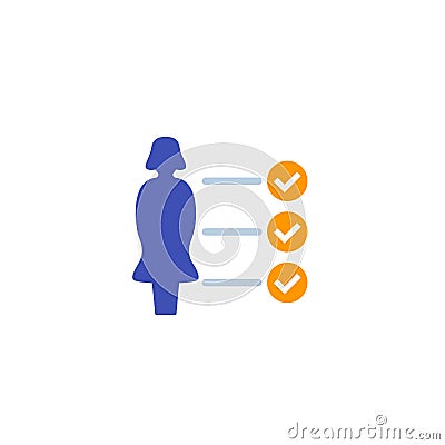 Skills, job requirements icon with woman Vector Illustration