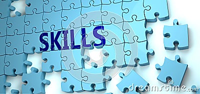 Skills puzzle - complexity, difficulty, problems and challenges of a complicated concept idea pictured as a jigsaw puzzle tiles Cartoon Illustration