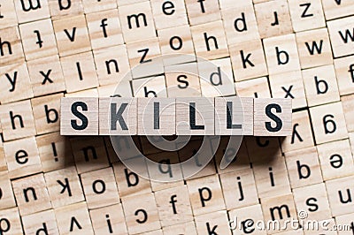 Skills word written on wood block Stock Photo