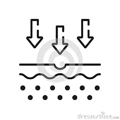 Skin Absorption Line Icon. Arrow Down to Skin Layer Outline Icon. Skin Nutrition Concept. Penetration of UV Ray to Skin Vector Illustration