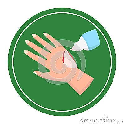 Skin burn injury treatment or allergy. First aid for damage ointment. Red skin Vector Illustration