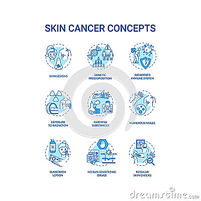 Skin cancer concept icons set Vector Illustration