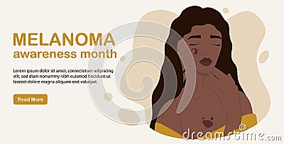 Skin cancer and melanoma awareness month woman screening. Person health checkup, birthmark spot vector illustration. Vector Illustration