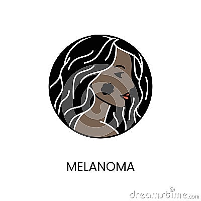 Skin cancer melanoma line icon vector of oncological malignant disease on the face of a beautiful girl Vector Illustration