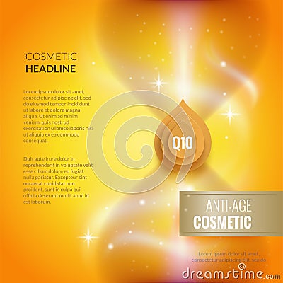 Skin care anti-age cosmetic template. Golden poster or brochure concept. Vector Illustration