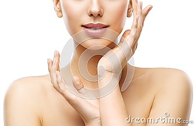 Skin Care Beauty, Woman Face Lips and Hands, Natural Skincare Stock Photo