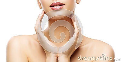 Skin Care Beauty, Woman Lips and Hands Skincare, Healthy Body Stock Photo