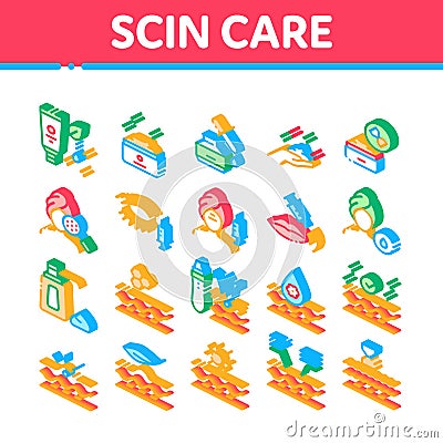 Skin Care Cosmetic Isometric Icons Set Vector Vector Illustration