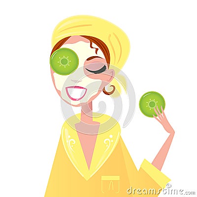 Skin care: Girl having spa facial mask Vector Illustration