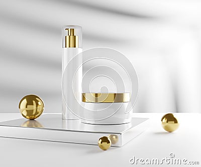 Skin Care Products Mockup - Premium Skin Care Cosmetic Product on a Block - 3d Illustration Render Stock Photo