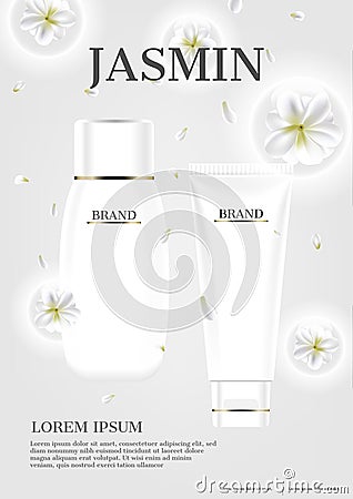 Skin care set with jasmin on white background Vector Illustration