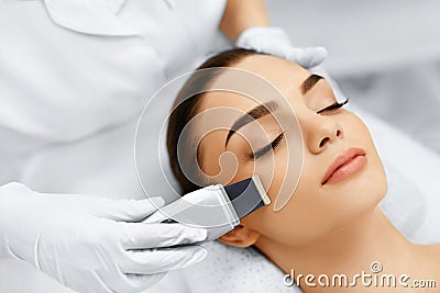 Skin Care. Ultrasound Cavitation Facial Peeling. Skin Cleansing Stock Photo