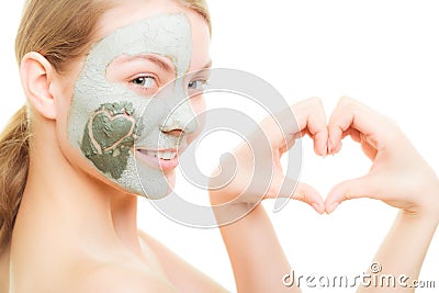 Skin care. Woman in clay mud mask on face. Beauty. Stock Photo