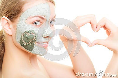 Skin care. Woman in clay mud mask on face. Beauty. Stock Photo