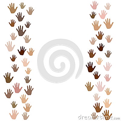 Skin color diversity concept. Social, national, racial issues symbols. Hand prints, human palms - friendship concept. Vector Illustration