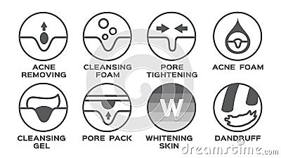 Skin icon / acne removing pore tightening cleansing foam gel pack whitening dandruff Vector Illustration