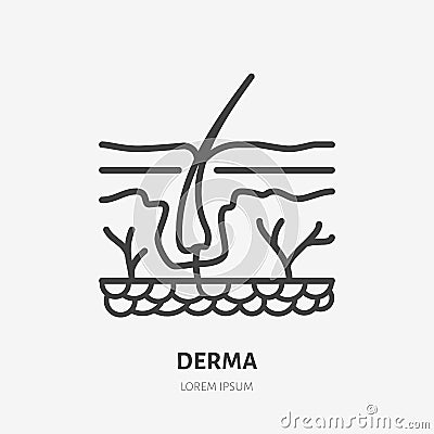 Skin layer flat line icon. Vector thin pictogram of human epidermis, outline illustration for dermatology clinic Vector Illustration