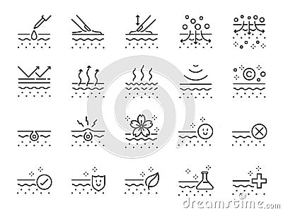 Skin line icon set. Included icons as collagen, beauty, skincare, moisturizing, natural and more. Vector Illustration