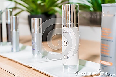 Skin Medica products on display in a clinic, including the Lytera skin brightening serum for Editorial Stock Photo