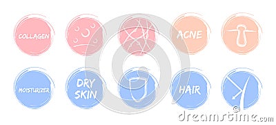 Skin pastel icon / sheild acne skin moisturizer hair collagen protection Vector Illustration