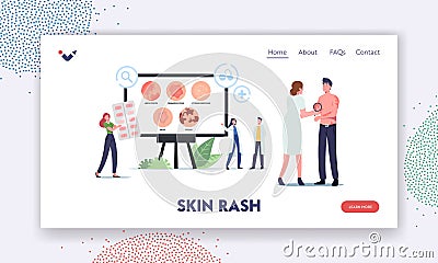 Skin Rash Landing Page Template. Tiny Doctors Characters Presenting Infographics Diseases Herpes Zoster, Dermatophytosis Vector Illustration