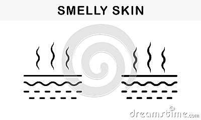 Skin Stink Hygiene Trouble, Body Reek Symbol Collection. Stench Skin. Smelly Skin Line and Silhouette Black Icon Set Vector Illustration