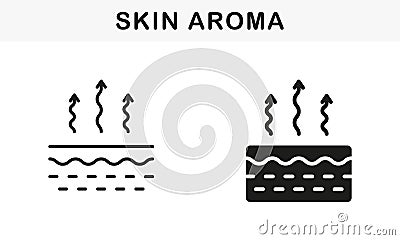 Skin Structure and Arrows Up Moisture, Aroma Symbol Collection. Moisture Evaporation of Skin Line and Silhouette Black Vector Illustration