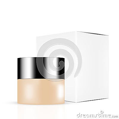 Skin toned beauty products/cosmetics bottles with silver lid and white gray box Vector Illustration