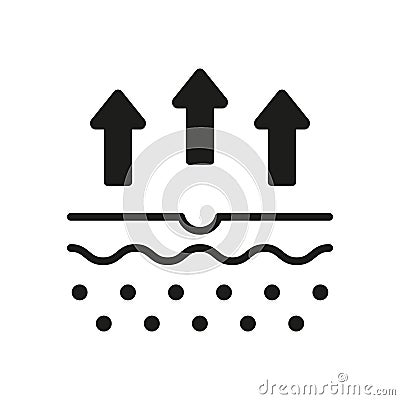 Skin Water Loss Pictogram. Moisture Evaporation of Skin Silhouette Icon. Skin Structure and Arrows Up Moisture Wicking Vector Illustration