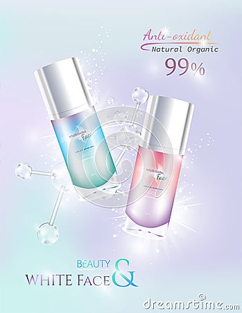 Skincare. Glass bottle sprays with Abstract pastel background for cosmetic product. Vector Illustration