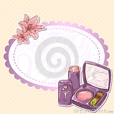 Skincare make-up blusher, eye-shadow and lipstick Vector Illustration