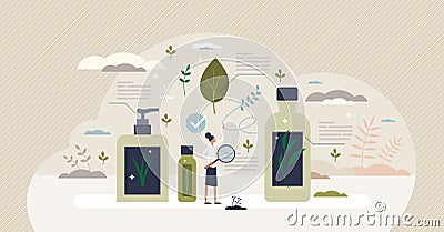 Skincare plants and natural herbal cosmetics products tiny person concept Vector Illustration