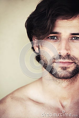 Skincare, portrait and man in studio for beauty, wellness or cosmetic treatment on wall background. Face, confident and Stock Photo