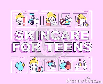 Skincare for teens word concepts pink banner Vector Illustration