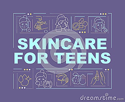 Skincare for teens word concepts purple banner Vector Illustration