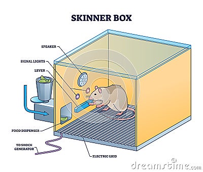 Skinner box or operant conditioning chamber experiment outline diagram Vector Illustration